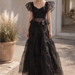 Francesca's Collections Black Sheer Tiered Maxi Dress